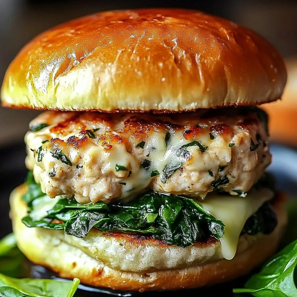 White Cheddar and Spinach Chicken Burgers 4 Servings Easy Delicious