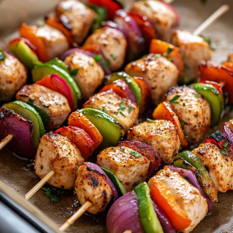 Delicious baked chicken kabobs skewers on a platter
