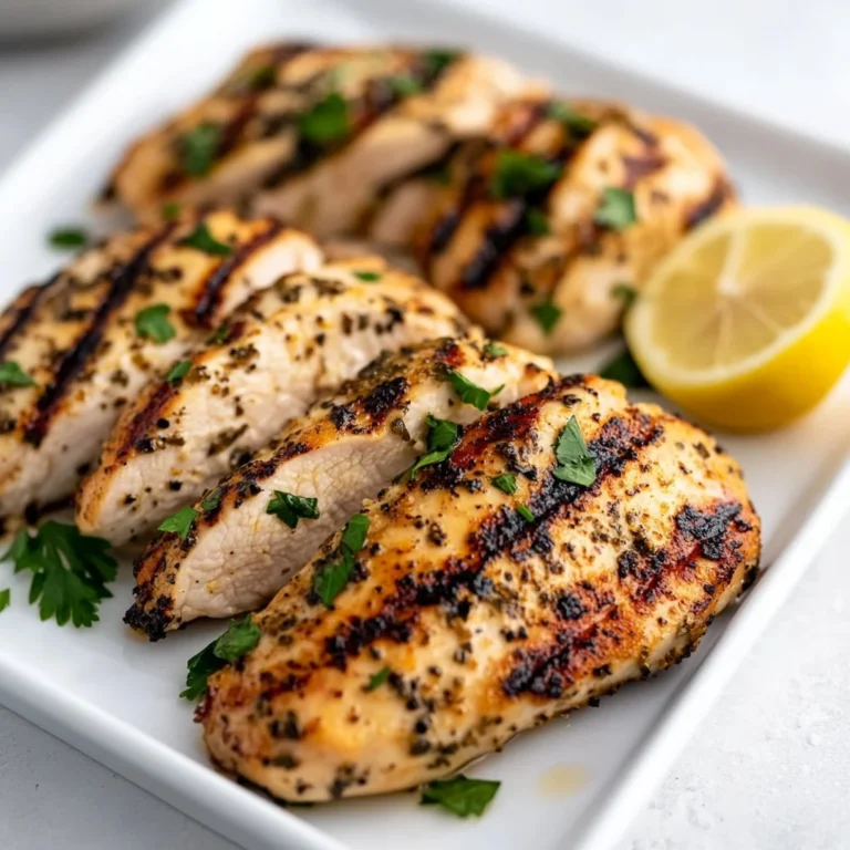 Deliciously grilled chicken on a platter with herbs and spices