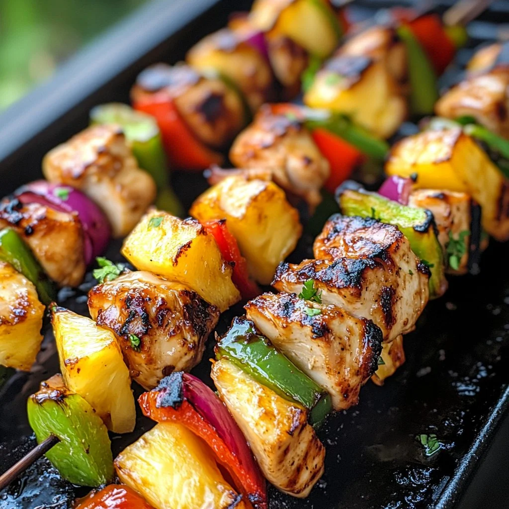Delicious Chicken Pineapple Kabobs with tender chicken and sweet pineapple on skewers
