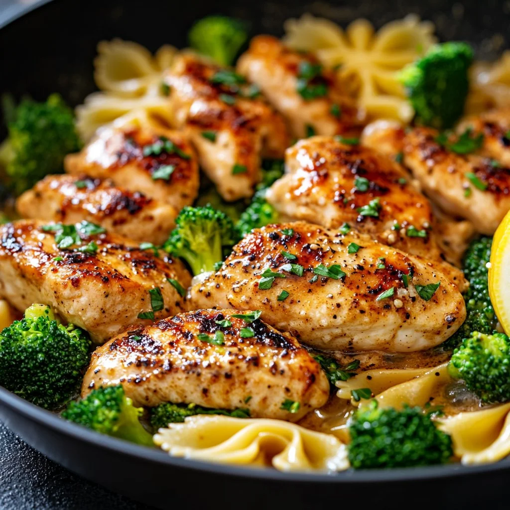 Cowboy Butter Lemon Bowtie Chicken with Broccoli