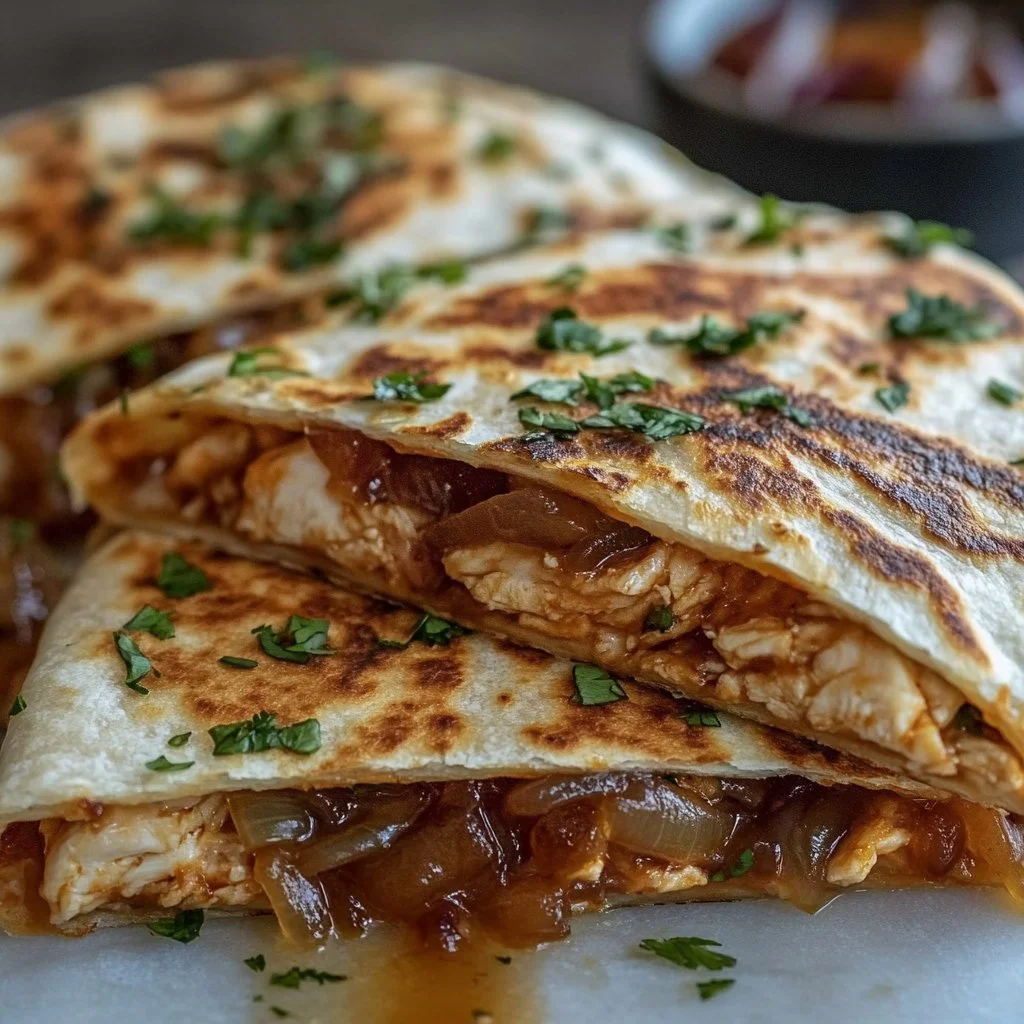 Crispy Blackstone Chicken Quesadillas with Caramelized Onions
