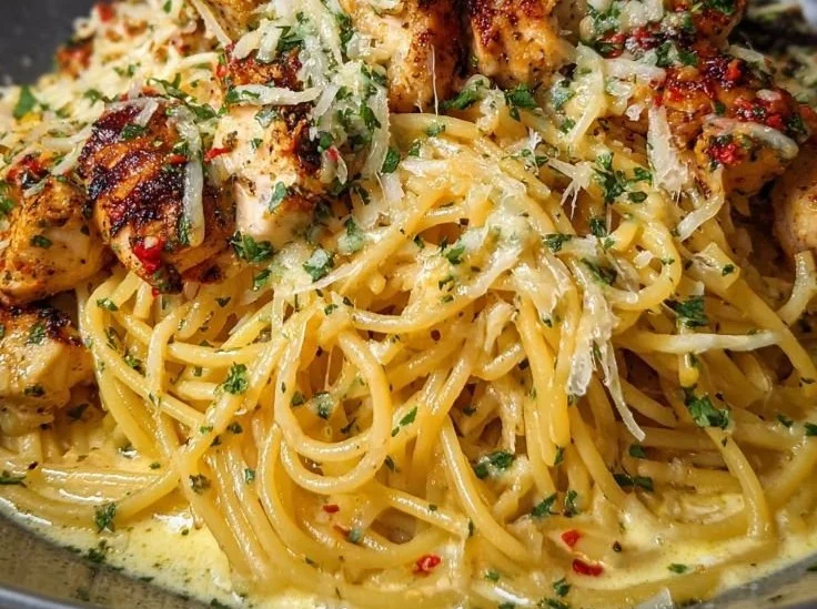 Easy Creamy Cajun Chicken Spaghetti with Garlic Mozzarella Sauce