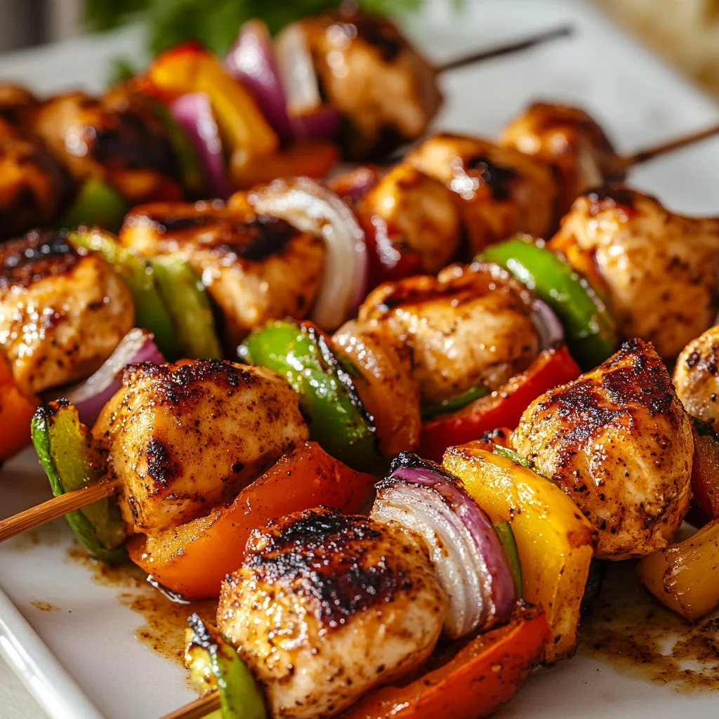 Juicy oven-baked chicken kabobs on a serving platter