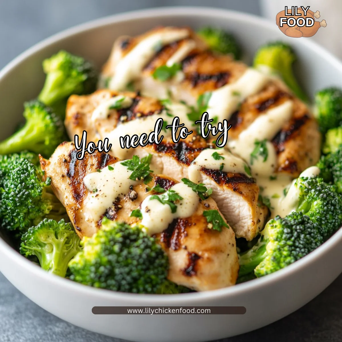 Grilled Chicken Broccoli Bowls with Creamy Garlic Sauce