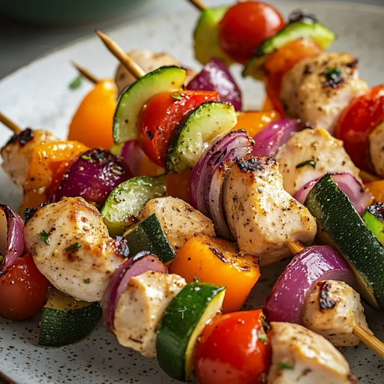 Grilled chicken kabobs with colorful vegetables on skewers