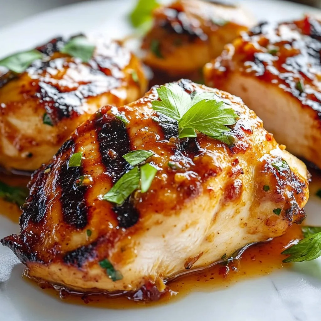 Grilled Chicken with Peach Preserves and Chili Garlic Sauce