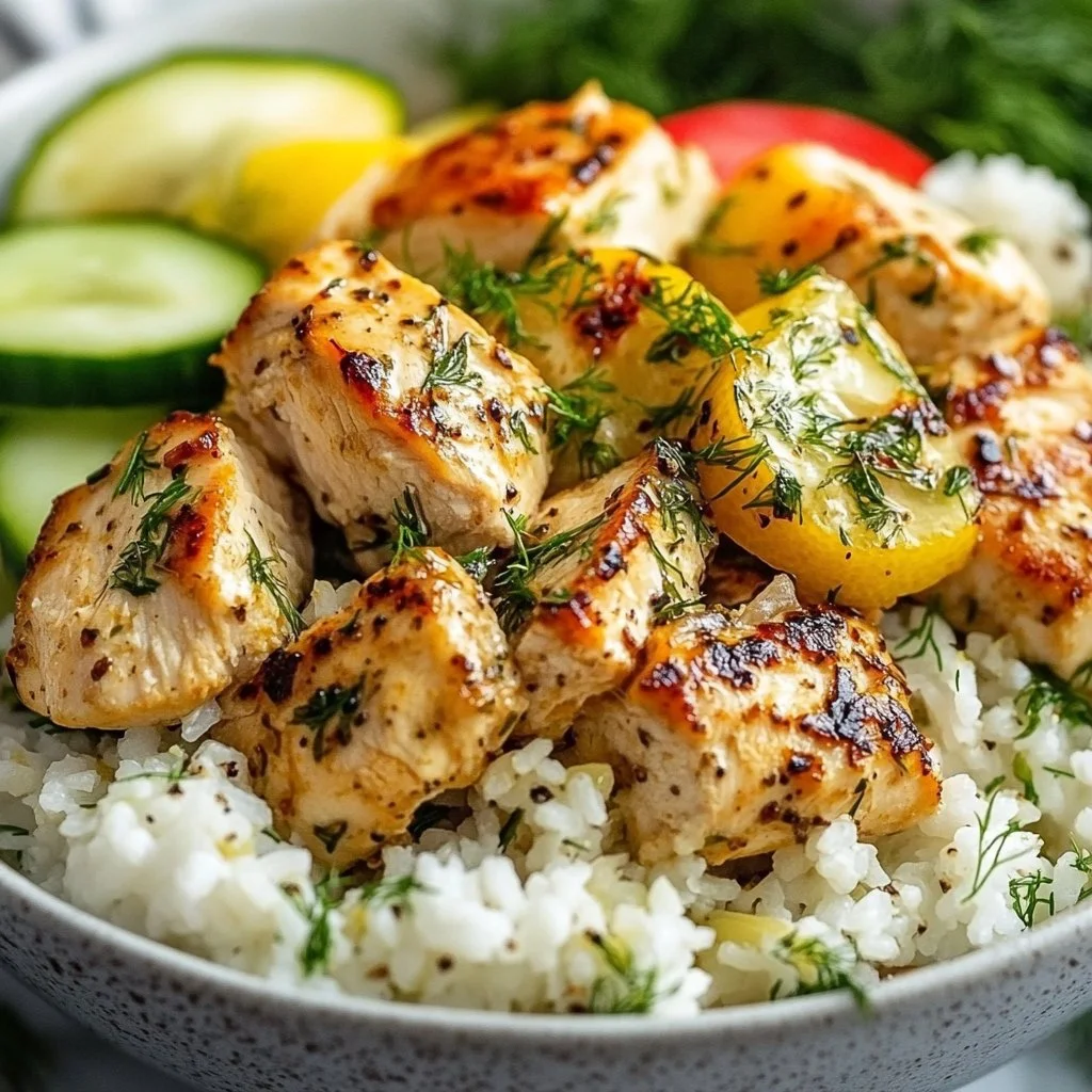 High Protein Mediterranean Lemon-Dill Chicken Bowls (Easy & Meal Prep Friendly)
