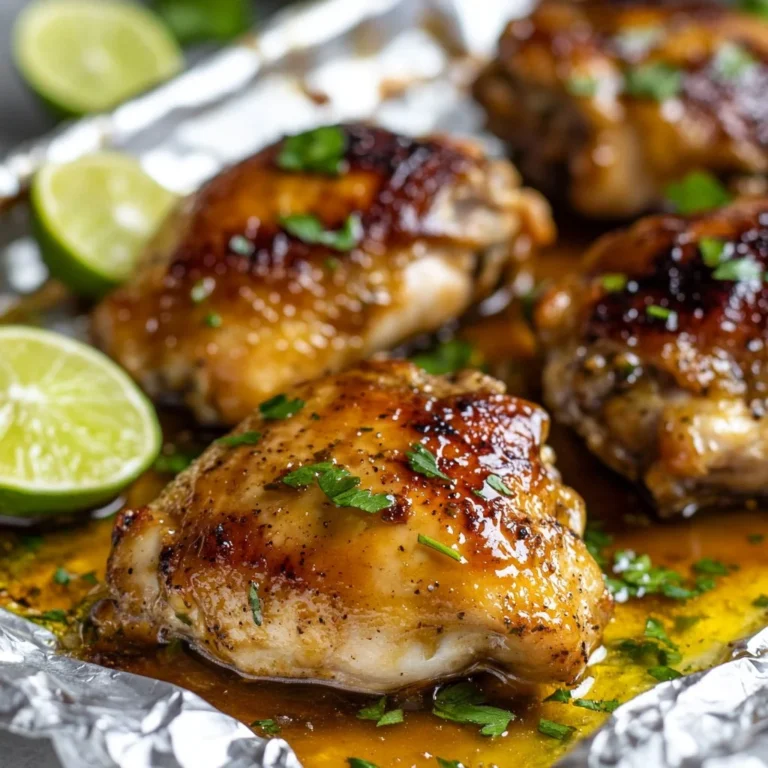 Plate of honey lime chicken garnished with lime slices and herbs