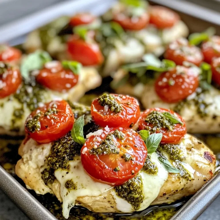 Delicious Pesto Bruschetta Chicken topped with fresh basil and tomatoes