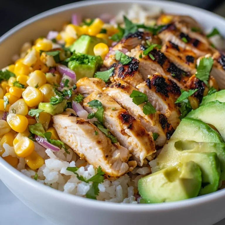 Delicious Street Corn Chicken Rice Bowl with grilled chicken and corn