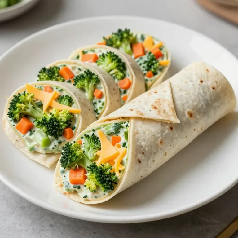 Close-up of vegan veggie pinwheels filled with broccoli and carrots on a wooden platter.