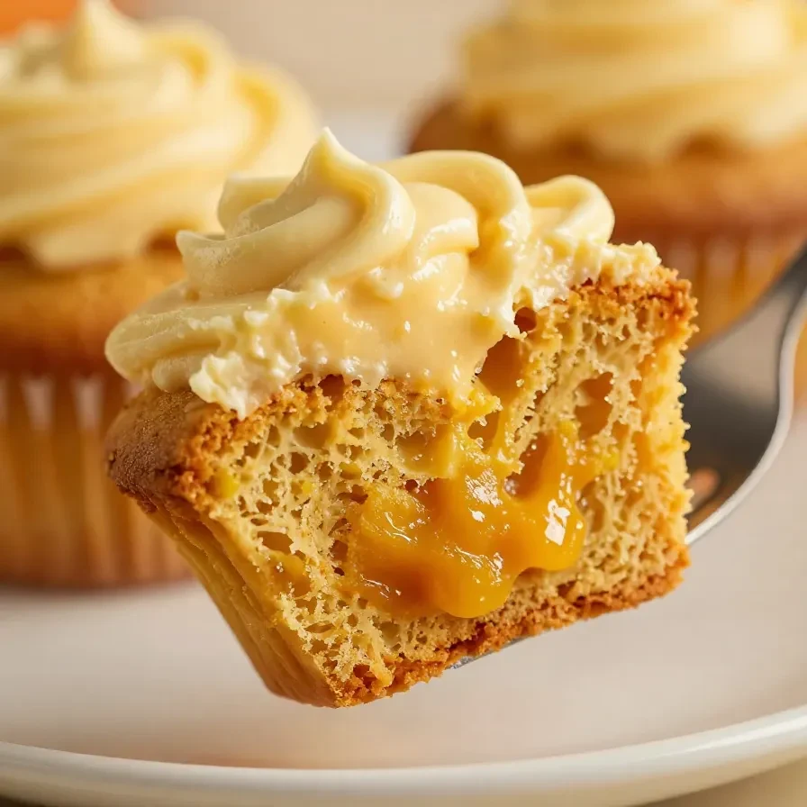 Freshly baked pumpkin cream cheese swirl muffins on a wooden table.