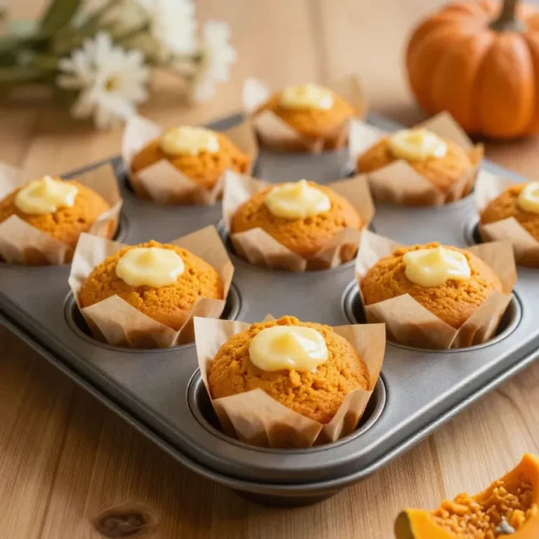 Pumpkin Cream Cheese Muffins (Starbucks Dupe) Close-up of homemade pumpkin cream cheese muffins on a white plate, resembling Starbucks' version.