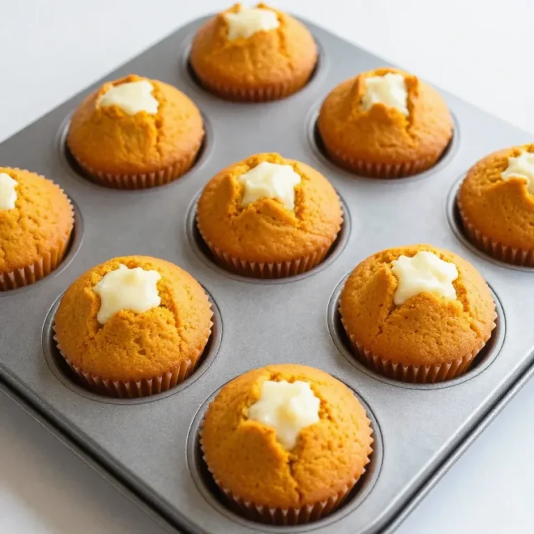 Pumpkin Cream Cheese Muffins Close-up of freshly baked pumpkin cream cheese muffins on a wooden table.